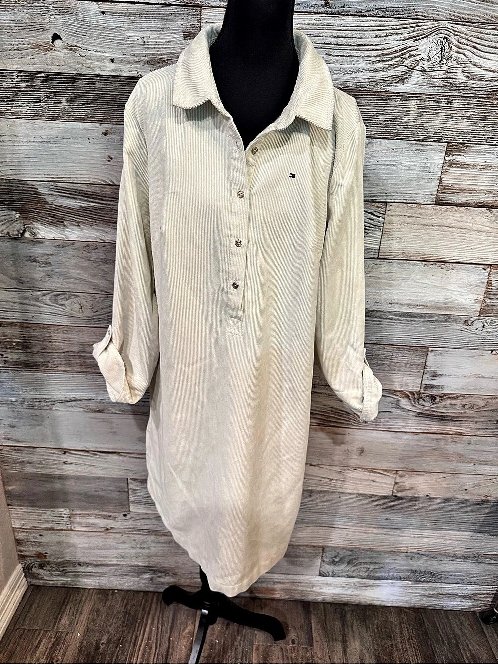 NWT Tommy Hilfiger Ribbed Corduroy Midi Dress in Cream